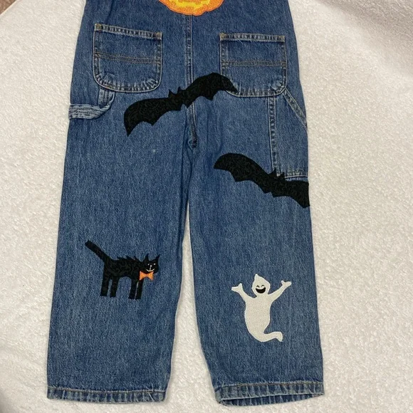 Faded glory denim blue jean Halloween appliqué overalls size 5/6 - Picture 5 of 11